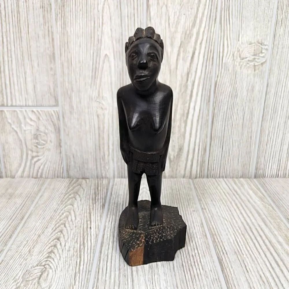 Hand Carved Standing African Aborigines Ebony Statue Figurine 8.5” with Base